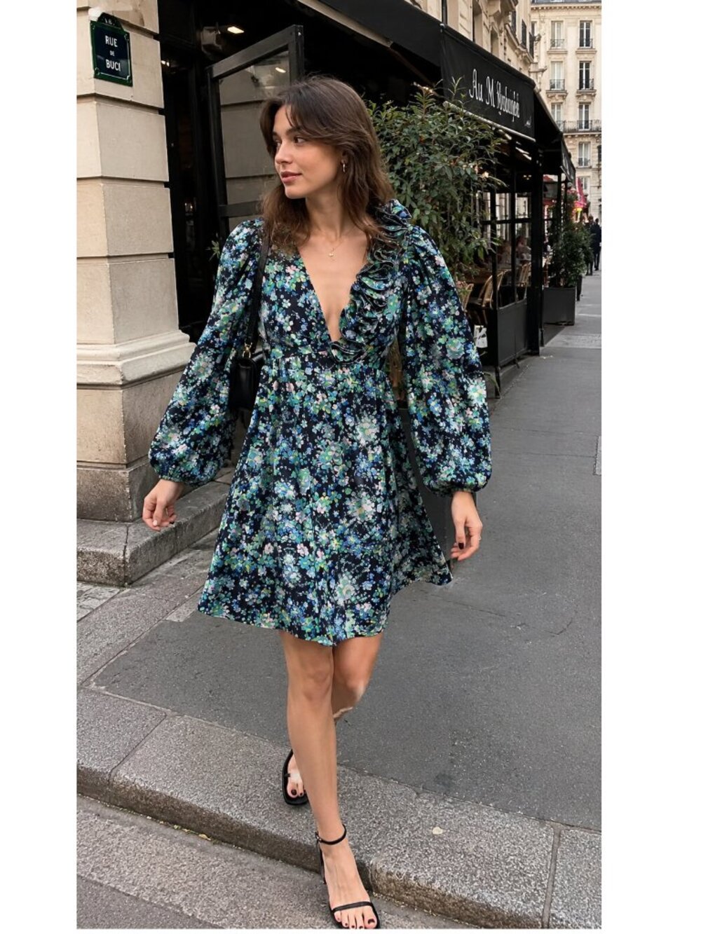 KIKA VARGAS Carianne Floral Print Ruffle Dress